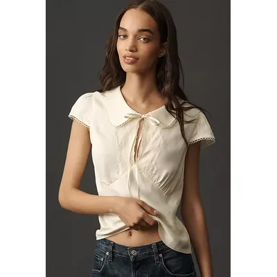 By Anthropologie Silky Peter Pan Collared Blouse