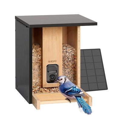 Birdfy Black Bamboo Smart Bird Feeder with Camera Solar Powered Motion Detection, 3 Litre