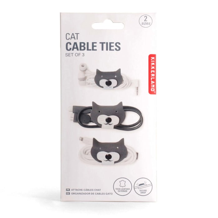 Kikkerland Design Cat Cable Ties, Set of 3