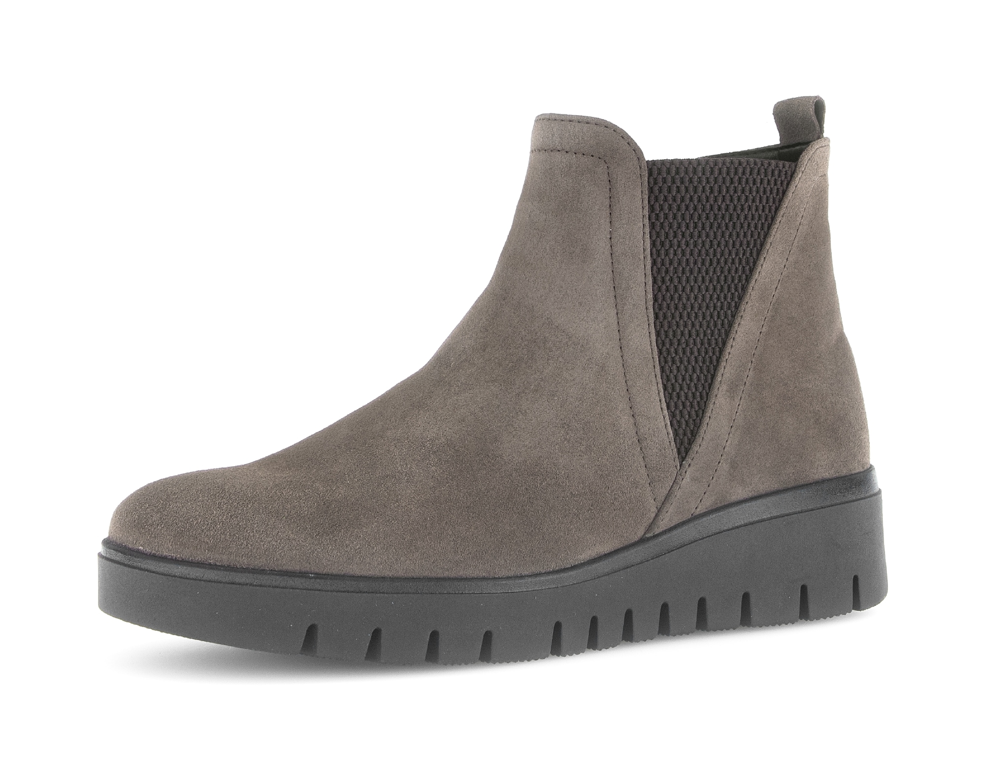 Chelseaboots GABOR "DAVOS", Damen, Gr. 37, beige (taupe), Elastischer Einsatz, Veloursleder, unifarben, Basic, Schuhe Chelseaboots, Keilboots, Ankleboots in Komfortweite H (= sehr weit), Topseller