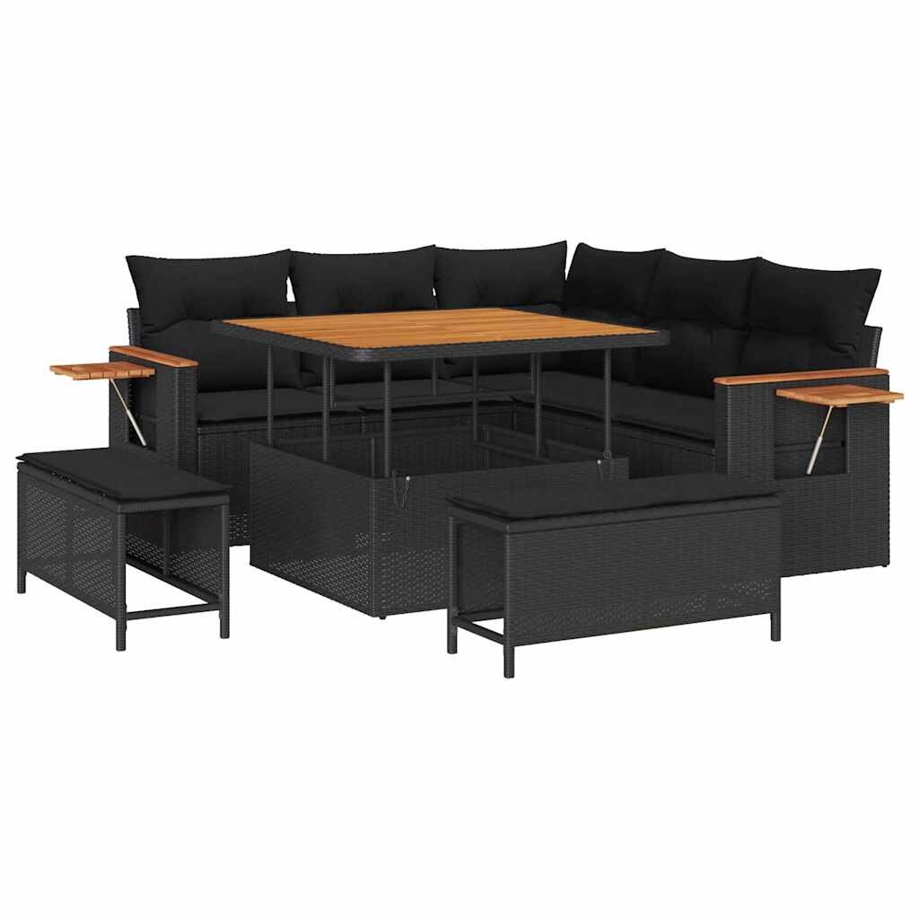 vidaXL Garten-Sofa-Set mit Kissen 8 pcs Schwarz 100 x 100 x 71 cm Image