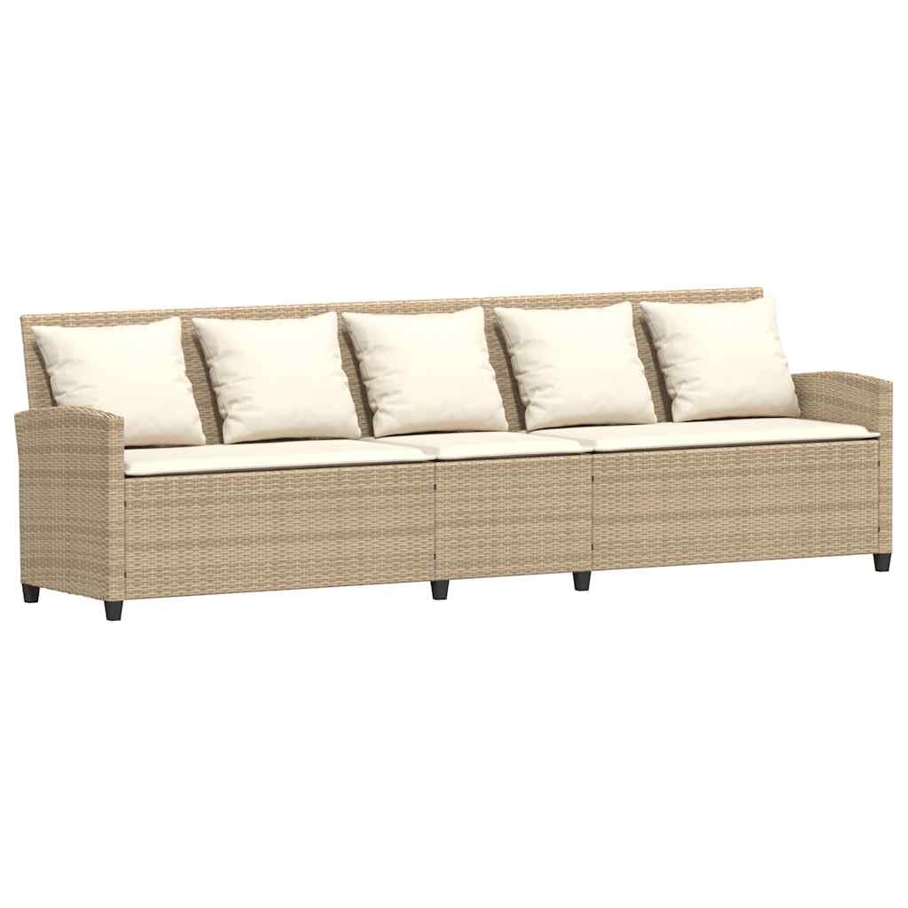 vidaXL Gartensofa 5-Sitzer mit Kissen Beige Poly Rattan Image