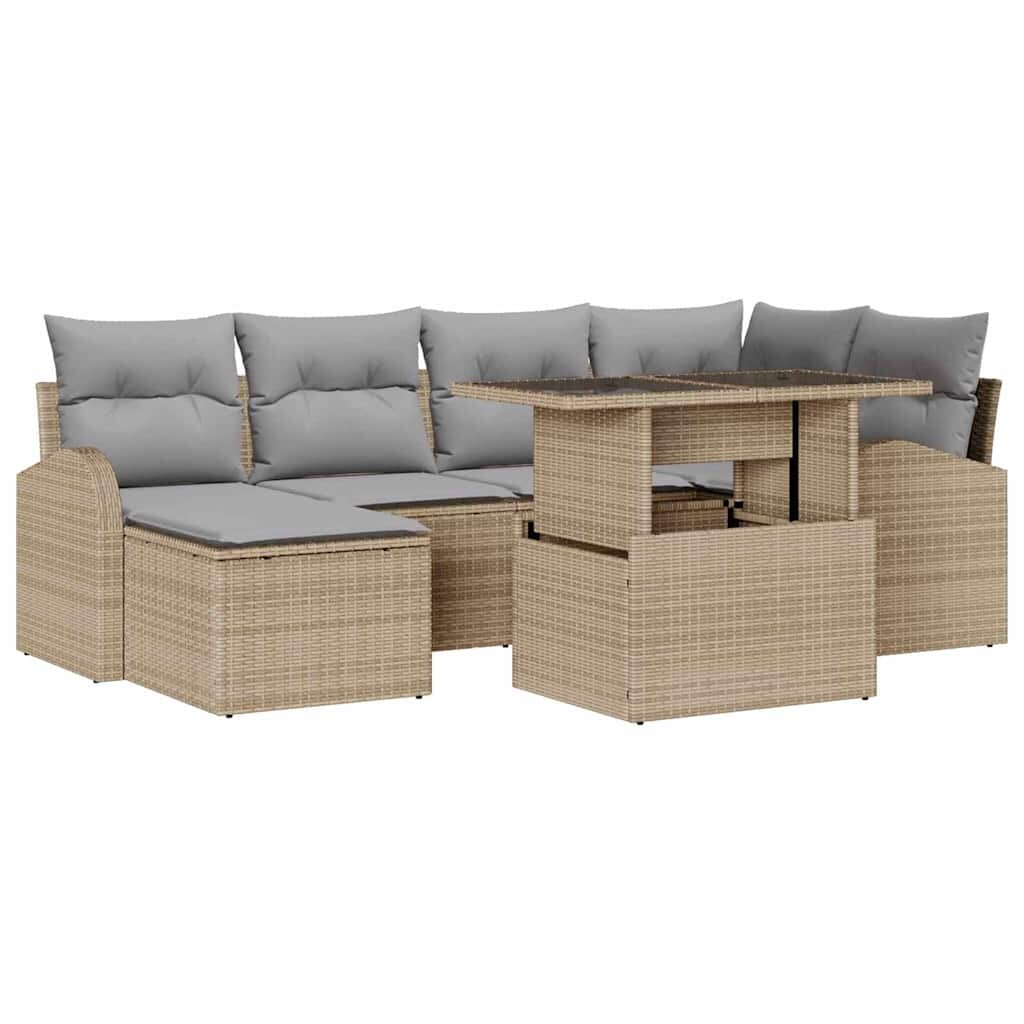 vidaXL Garten-Sofa-Set mit Speicher 7 pcs Beige Poly Rattan Image