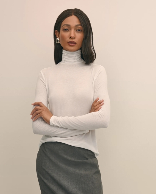 Brooks Brothers Women's Lightweight Modal Cashmere Turtleneck Sweater | Marshmallow | Size XL