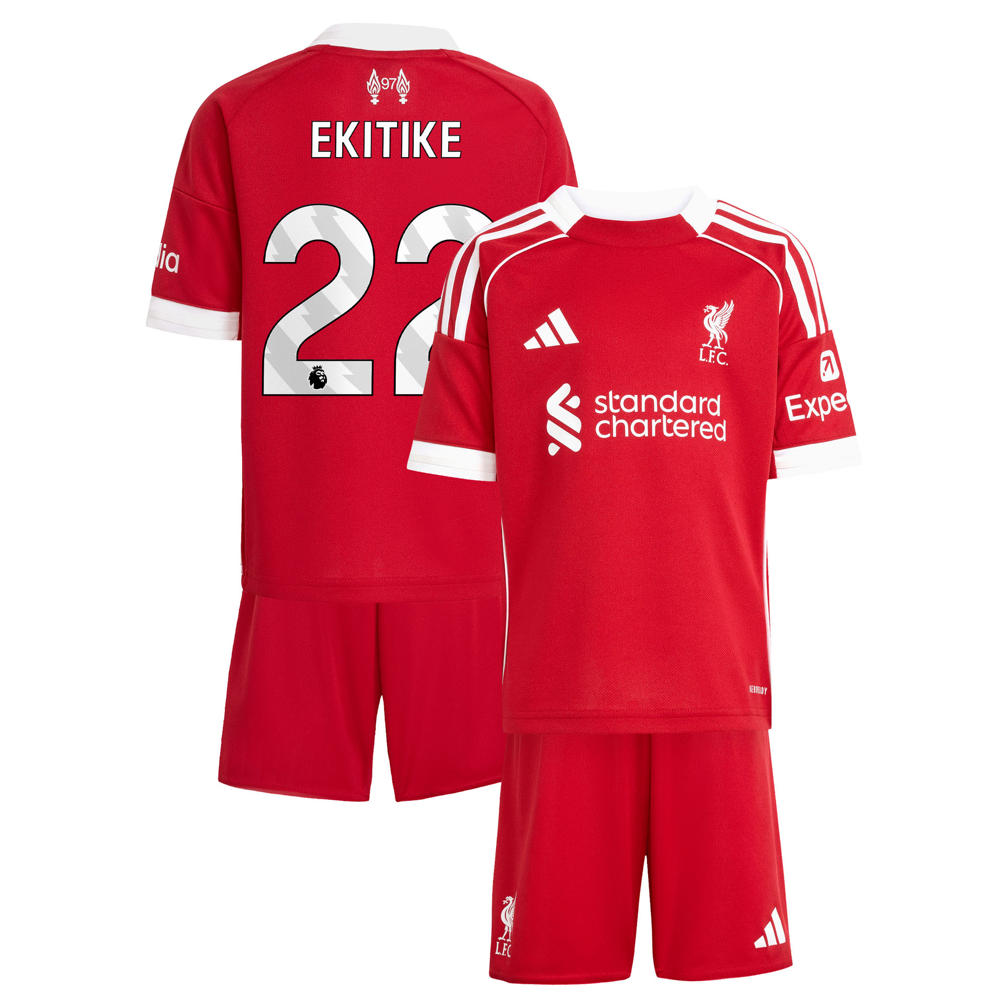 Liverpool adidas Mini-kit Domicile 25/26 avec flocage Ekitike 22 - unisexe Taille: 4-5 Years