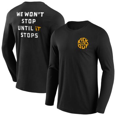 Kick It Out Slogan Graphic Langarm-T-Shirt – Schwarz/Gold – Herren Image