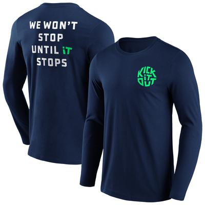 Kick It Out Slogan Graphic Langarm-T-Shirt – Marine/Weiß – Herren Image