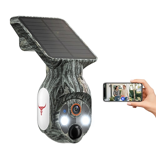 Telecamera di sicurezza Wi-Fi 1080p con pannello solare, alimentazione a batteria, panoramica, inclinazione, rilevamento del movimento, visione notturna, comunicazione bidirezionale, archiviazione