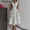 Abito da donna sexy con scollo a V senza maniche stampato a pois Abito da donna elegante con scollo a V A-line Abiti longuette per le donne Abito da vacanza in spiaggia