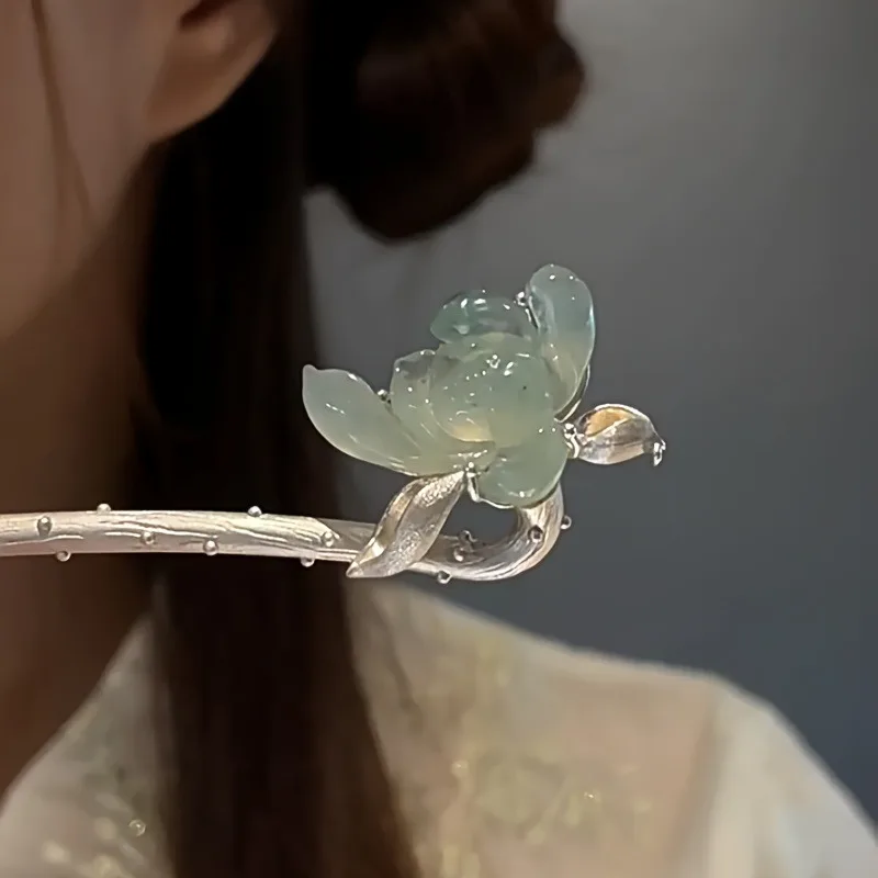 Nationaler Stil, Lotusblume, klares Wasser aus Hibiskus-Legierung, Haarnadel, klares dreidimensionales Temperament, Nischen-Haar-Accessoire Image