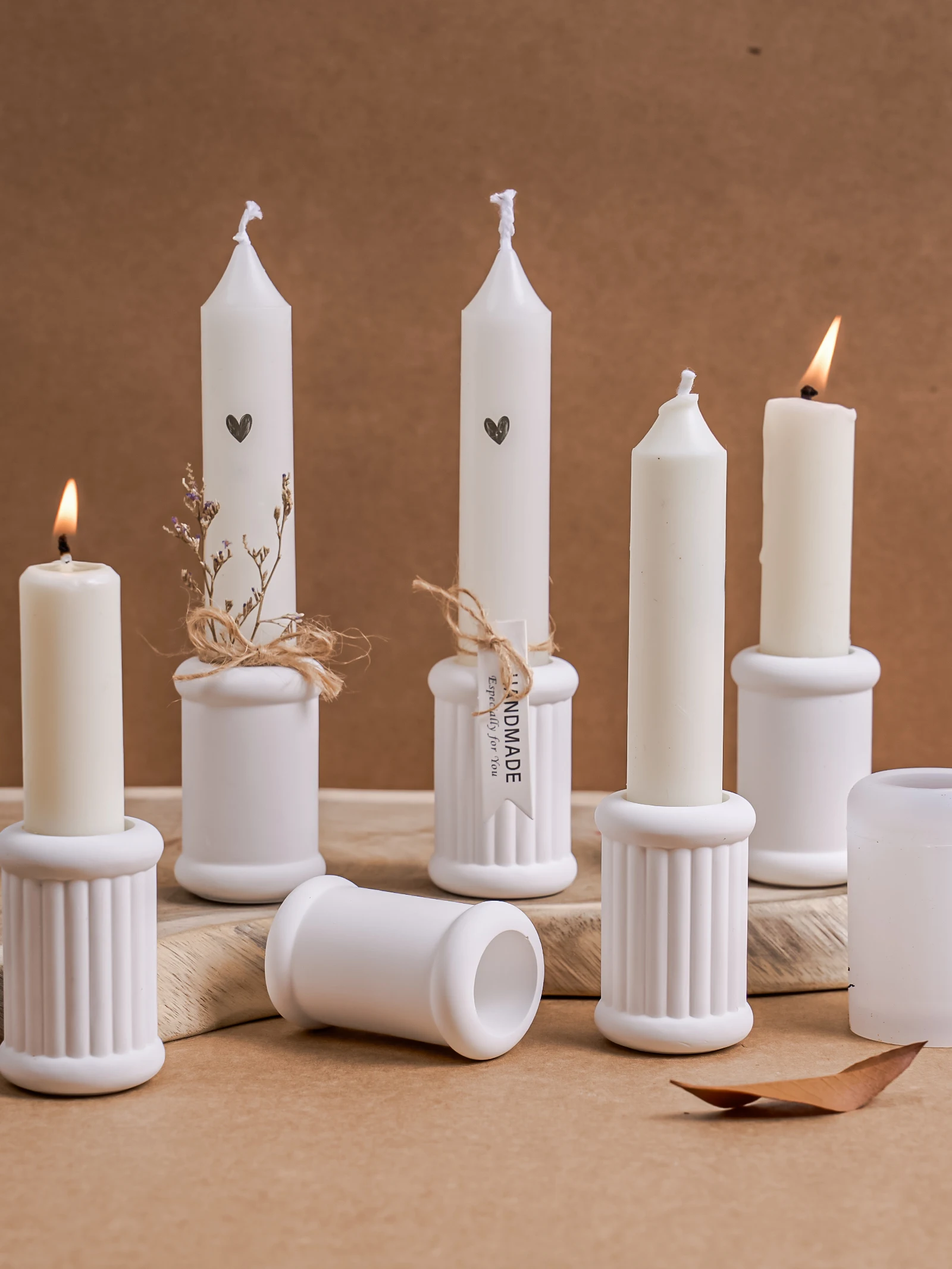 DIY klassische gestreifte Kerzenhalter Silikonform handgemachte Kerzenständer Gips Betonform Kerzenbasis Harz Formen Tischdekoration Image