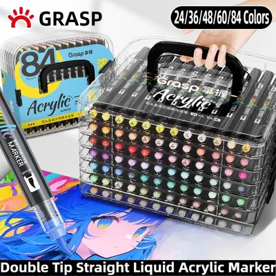 GRASP 24/36/48/84 Farben Dual Tip Direct Liquid Acrylic Markers No Bleed Overlay Art Markers School Supplies Koreanisches Briefpapier