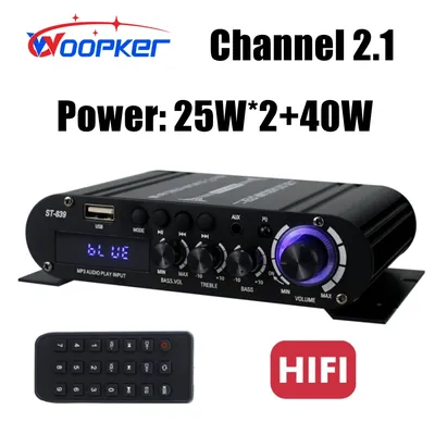Woopker ST-839 HiFi 2.1 Channel Power Amplifier 25W*2+40W Subwoofer Amplifier Sound Amp Bass and Treble Adjustmen Household AMP