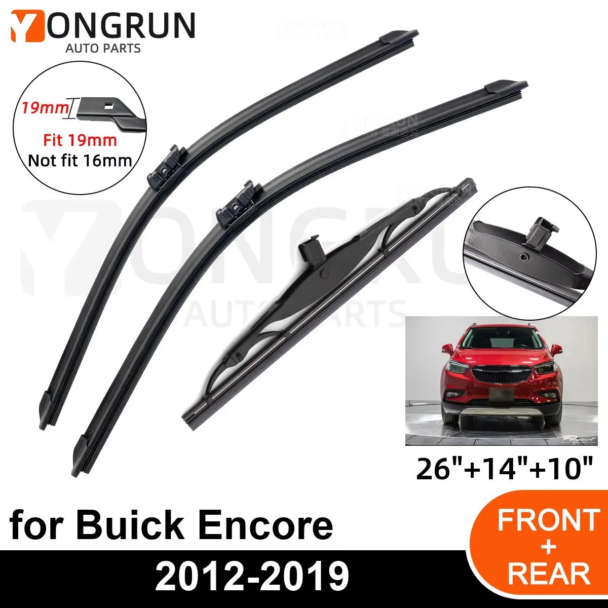 3 Stück Auto-Wischer für Buick Encore 2012–2019, vorne und hinten, vier Jahreszeiten, langlebiges Zubehör, 2012 2013 2014 2019 Image