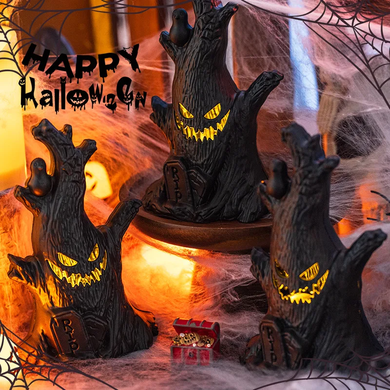 1–10 Stück Halloween-LED-Geistergesicht, Kürbislichter, flammenlose Kerze, Baumstumpfdekoration für Tisch, Zuhause, Party, Innenbereich, Urlaubsinstellung Image