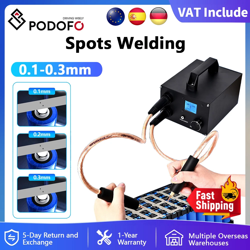 Podofo 250-Gang-Punktschweißgerät, Doppelkondensator, Energiespeicher, Dual-Puls-Schweißen, 0,3 mm Nickelblech, Batterie-Punktschweißgerät Image