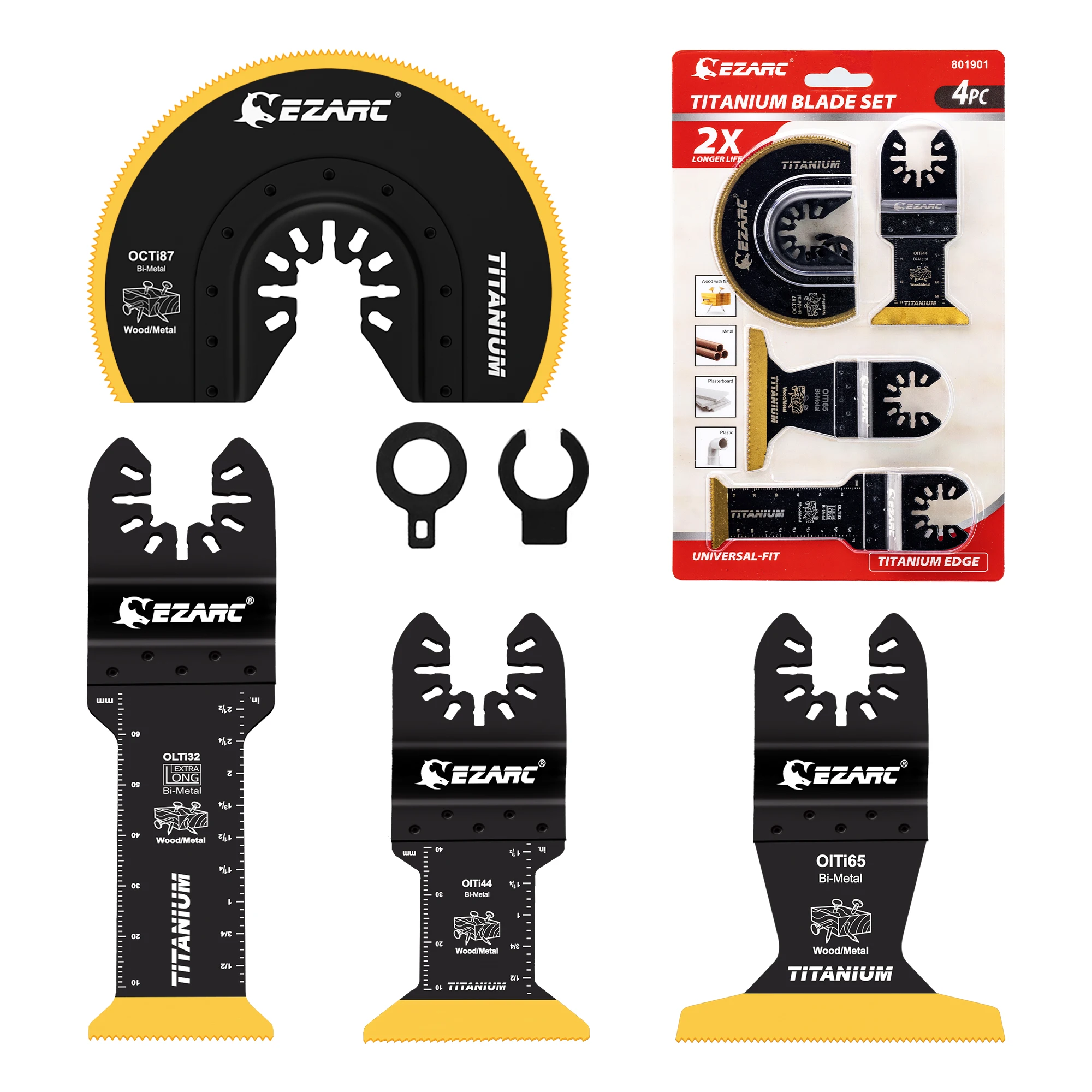 EZARC 4-teiliges Titan-Oszillierblatt-Set für Metall, Holz, Nägel und Schrauben, Tauchsägeblatt für Multitool, Universelles Flächenschnitt-Werkzeug Image