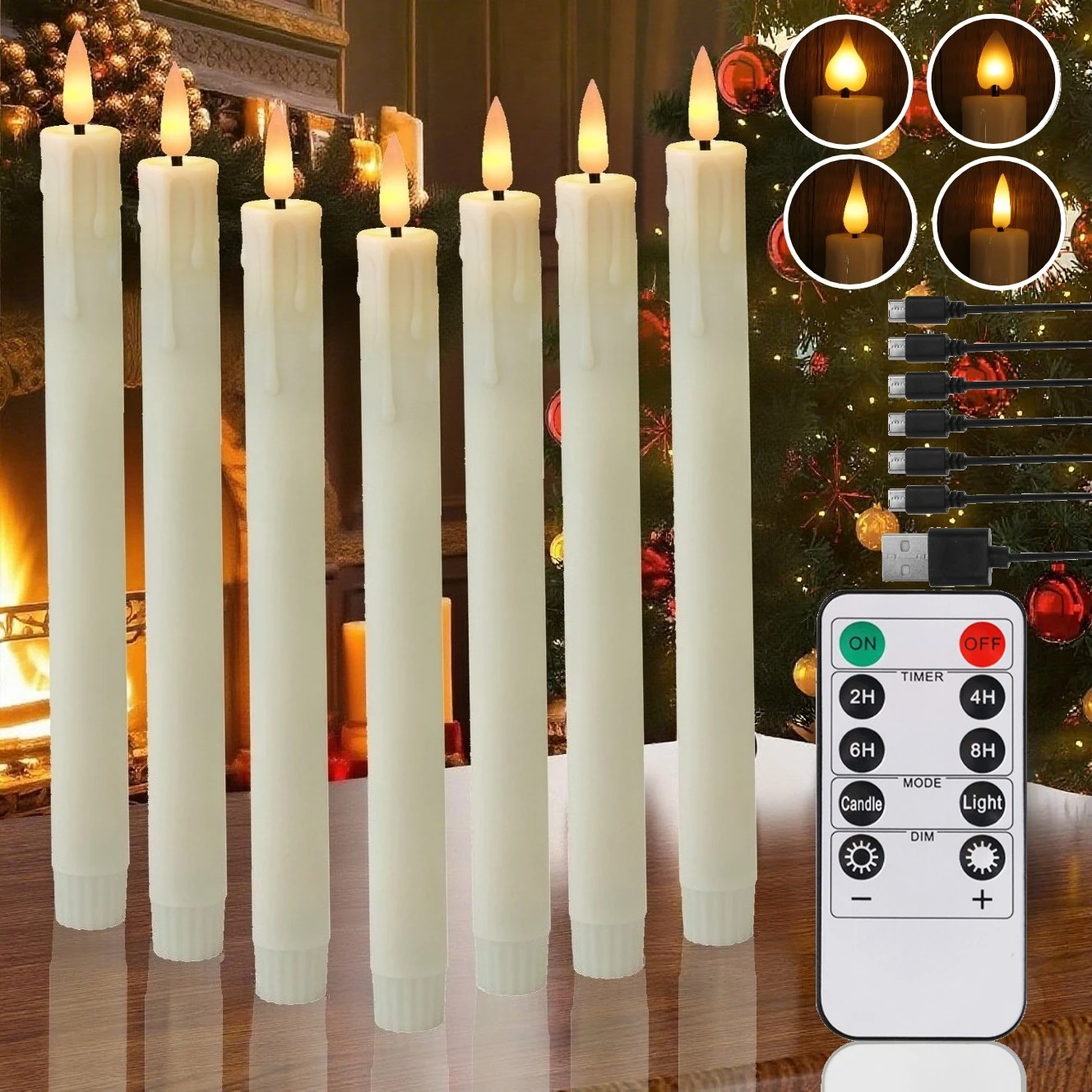 Flammenlose LED-Spitzkerzen mit Fernbedienung, batteriebetrieben, flackernde Kerzenständer für Hochzeit, Halloween, Weihnachtsdekoration Image