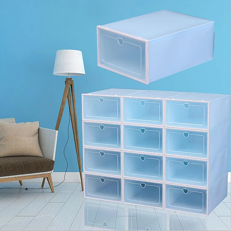 20er-Pack stapelbare Schuh-Aufbewahrungsboxen aus Kunststoff, platzsparende, faltbare Behälter für Schuhe und kleine Gegenstände, langlebiges blaues Design