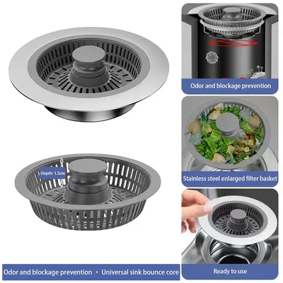 Kitchen Sink Drain Strainer Anti-clogging Pops Up Sink Stopper Kitchen Drain Plug Filter Screen for Garbage Disposal