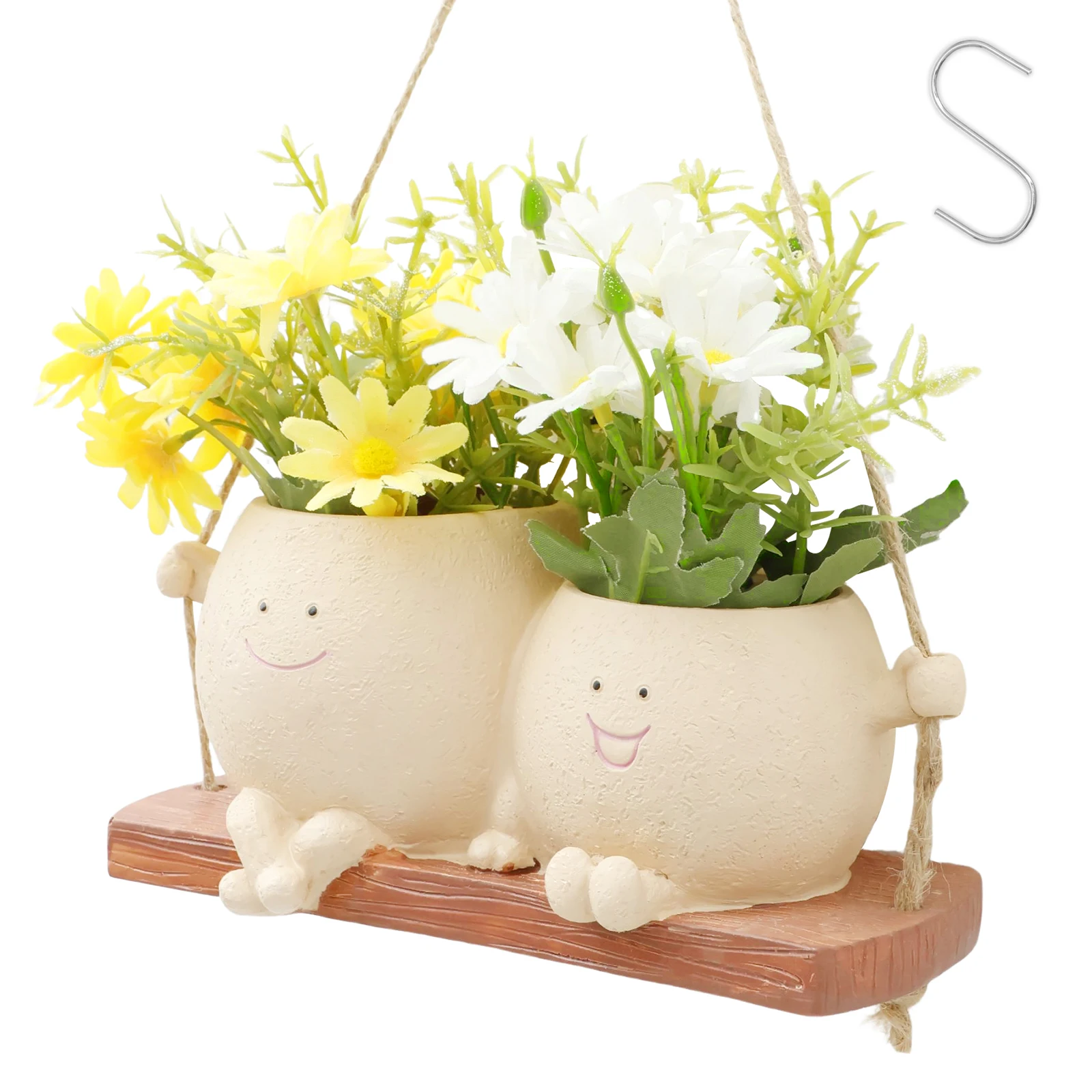 Blumentopf mit Smiley-Gesicht, niedliches schwingendes Smiley-Gesicht, hängender Pflanzgefäß, niedliche Vase, Innen- und Außendekoration, hängende Blumentöpfe Image