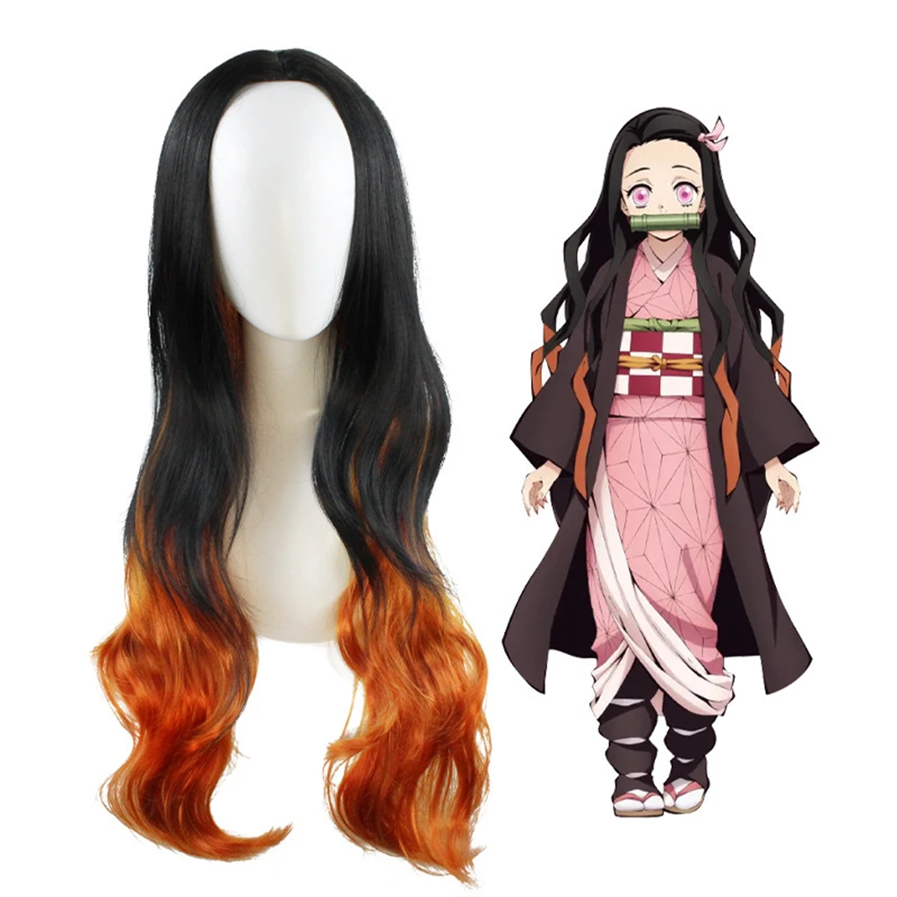 Anime Dämon Slayer Kimetsu keine Yaiba Kamado Nezuko Cosplay KOSTÜM Erwachsene Unisex Perücken Synthetische Lange Gerade Perücke Halloween Requisiten Image