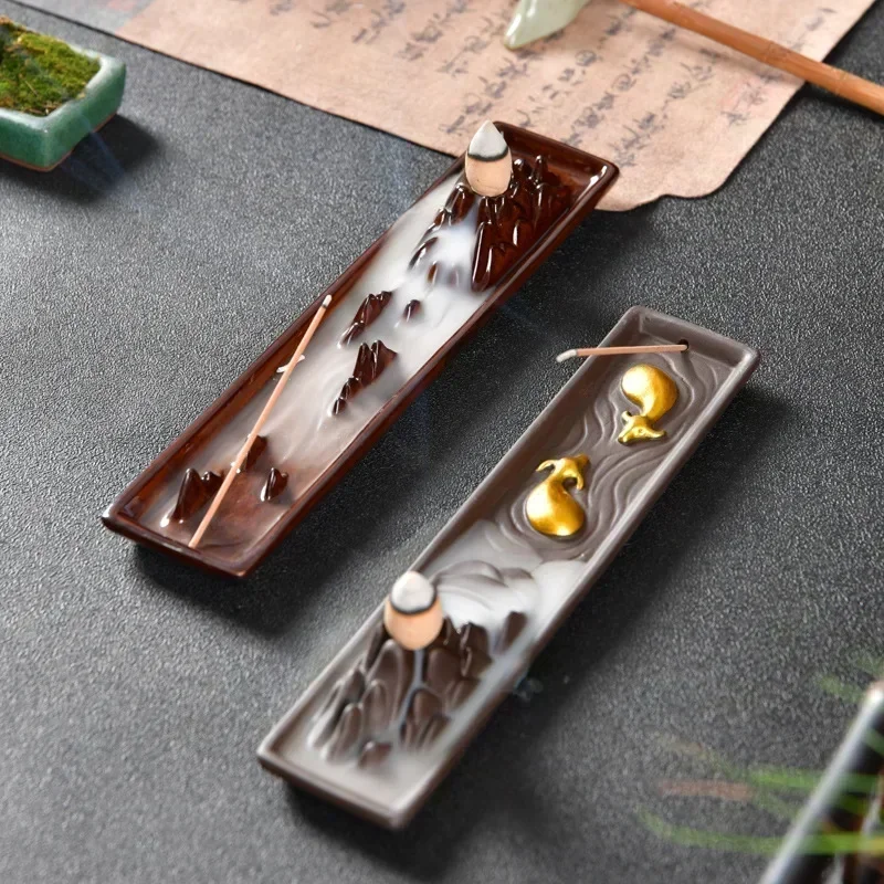 1pc, Keramik Handwerk Hause Ornamente Weihrauch Stick Halter Landschaft Wasserfall Rückfluss Weihrauch Brenner (Ohne Weihrauch) Image