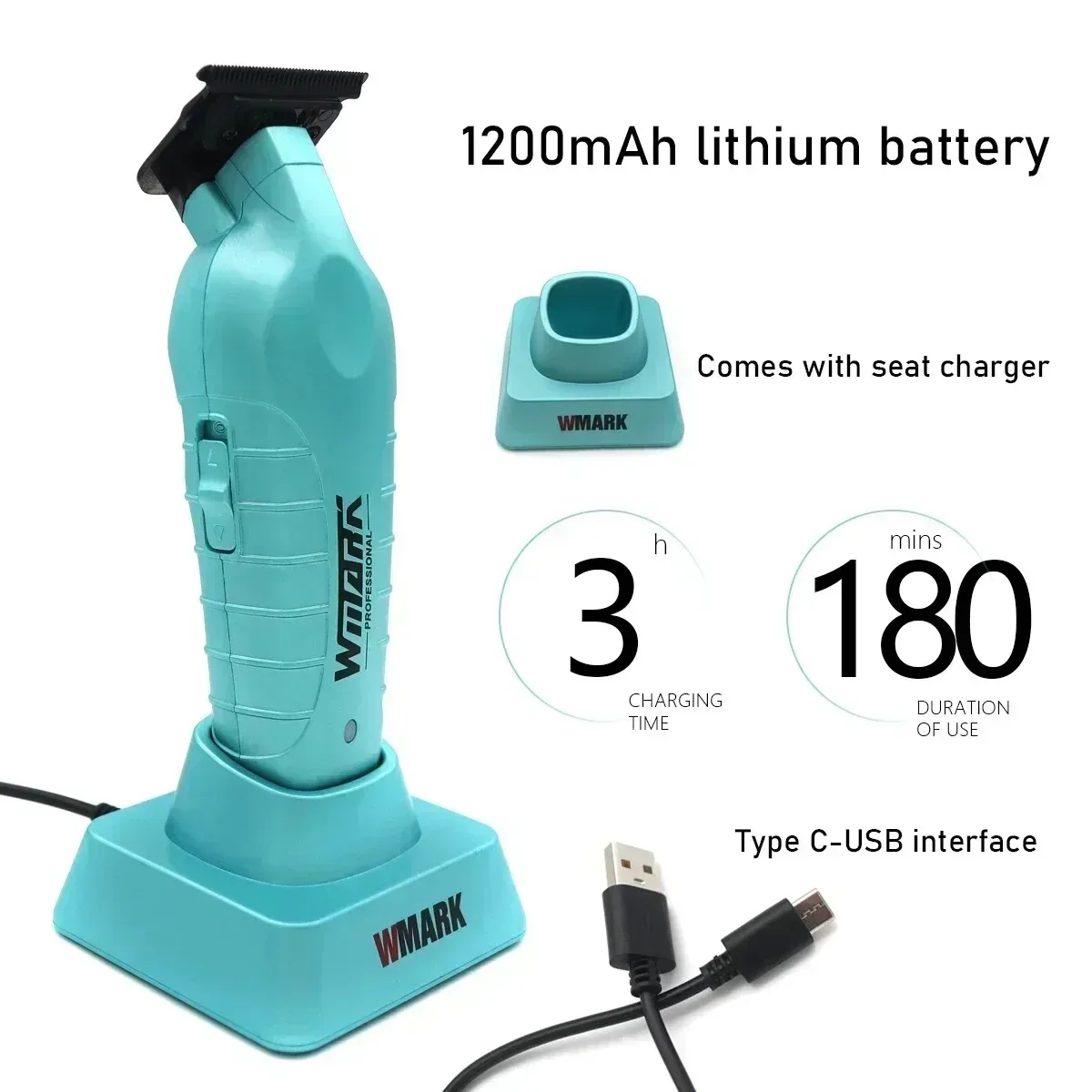 WMARK NG-317 Professioneller elektrischer Haarschneider mit 7000 U/min, feiner Trimmung und Ladeständer, speziell für Herren nach hinten gekämmt Image