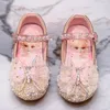 Kinder-Freizeitschuhe, Elsa-Prinzessin, gefrorenes PU-Leder, Sommerschuhe für Mädchen, Schleife, weich, dicker Boden, atmungsaktiv, Splitter, Rosa, Größe 21–30