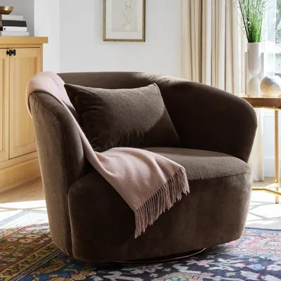 Lounge Large Accent Arm Chair 360 Degree Brown Swivel Velvet Accent Chair for Living Room