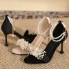 Neue süße Fee Stil String Perle Blume hochhackige Sandalen Sommer elegante Bankett Hochzeit Bräute Brautjungfern Frauen Schuhe 31-43