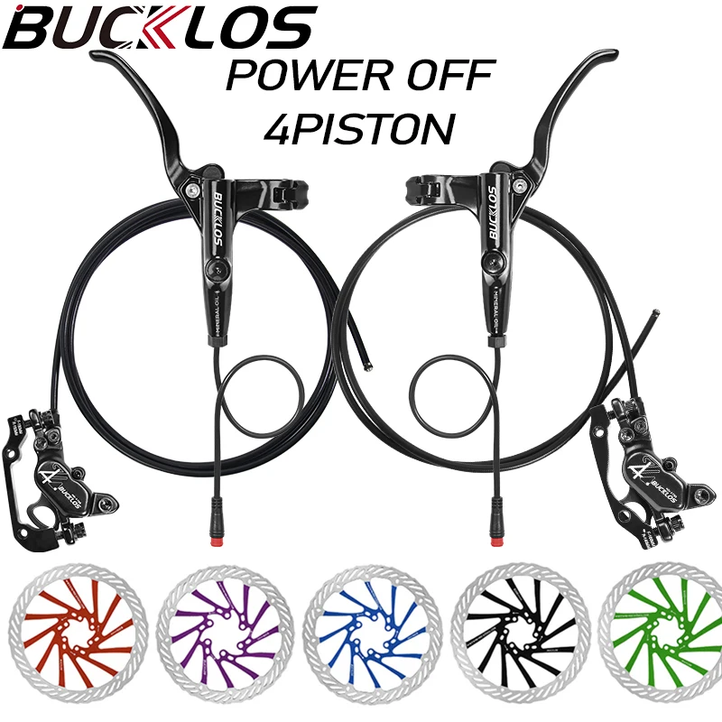 BUCKLOS 4-Kolben-E-Bike-Hydraulikbremsen-Set, 2-polige Abschaltung, Scheibenbremse für Elektroroller, 2 Kolben, elektrische Faltradbremsen Image