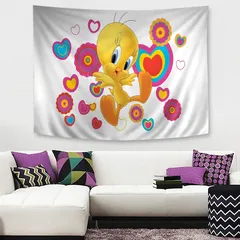 Yellow Cartoon T-Tweetys Bird Tapestry Art Printing Cheap Hippie Wall Hanging Bohemian Wall Tapestries Mandala Art Home Decor