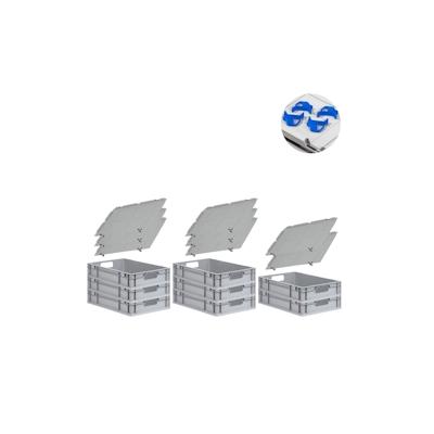 PROREGAL SuperSparSet 8x Eurobox NextGen Economy mit Auflagedeckel & 4x Verschlüsse Blau, Griffe offen, HxBxT 12x40x60cm, 23L, Eurobehälter Image