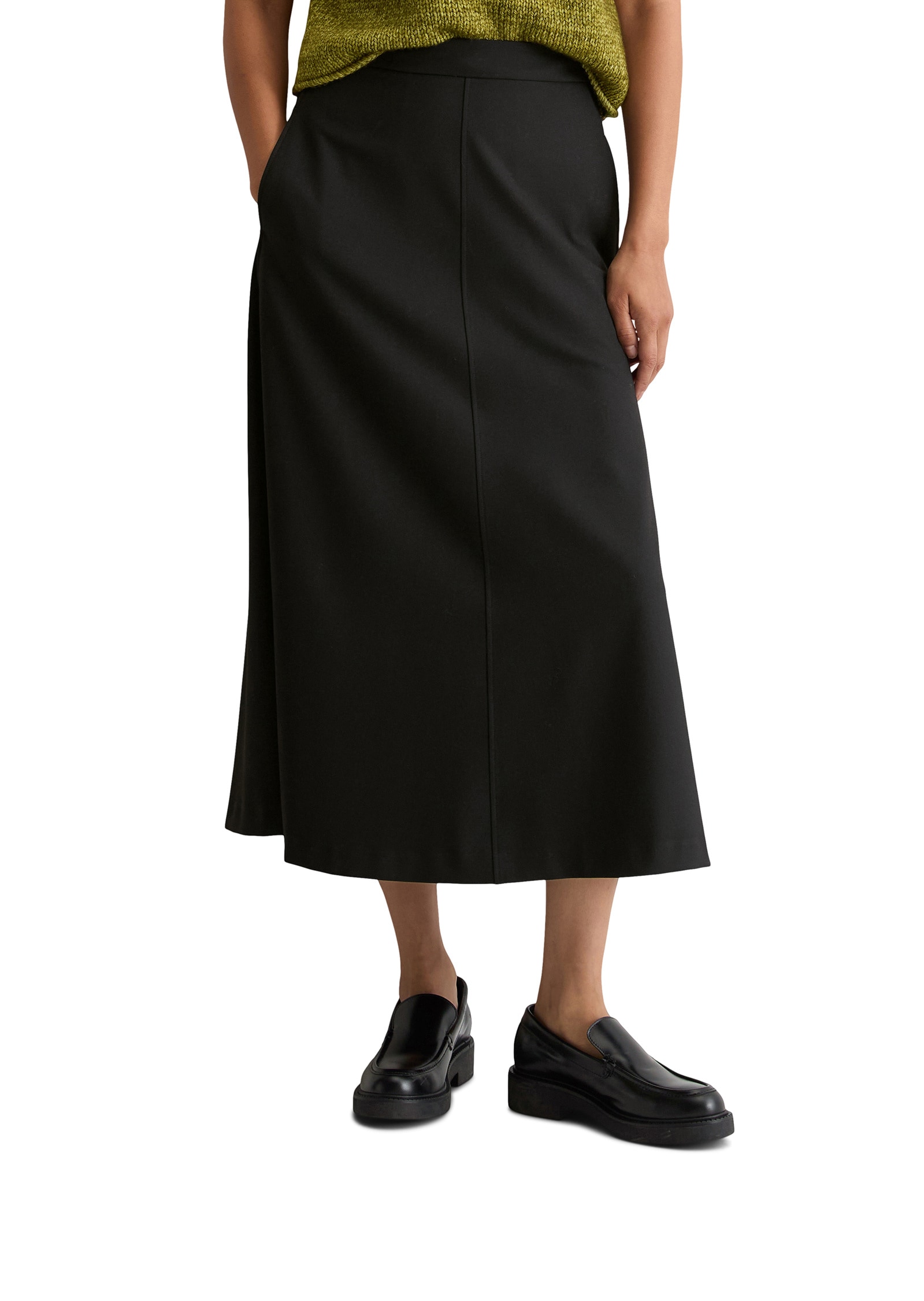 Webrock MARC O'POLO "aus weichem Flanell", Damen, Gr. 32, schwarz, Obermaterial: 63% Polyester, 34% Viskose, 3% Elasthan; Futter: 100% Nicht verfügbar, unifarben, casual, normal wadenlang, Röcke