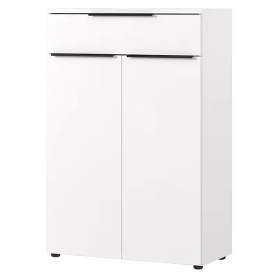 bümö Space Aktenschrank Holz, Sideboard & Kommode hoch in Weiß - Regal mit Türen & 1 Schublade für Ordner & Büro, Schrank klein als Möbel für Image