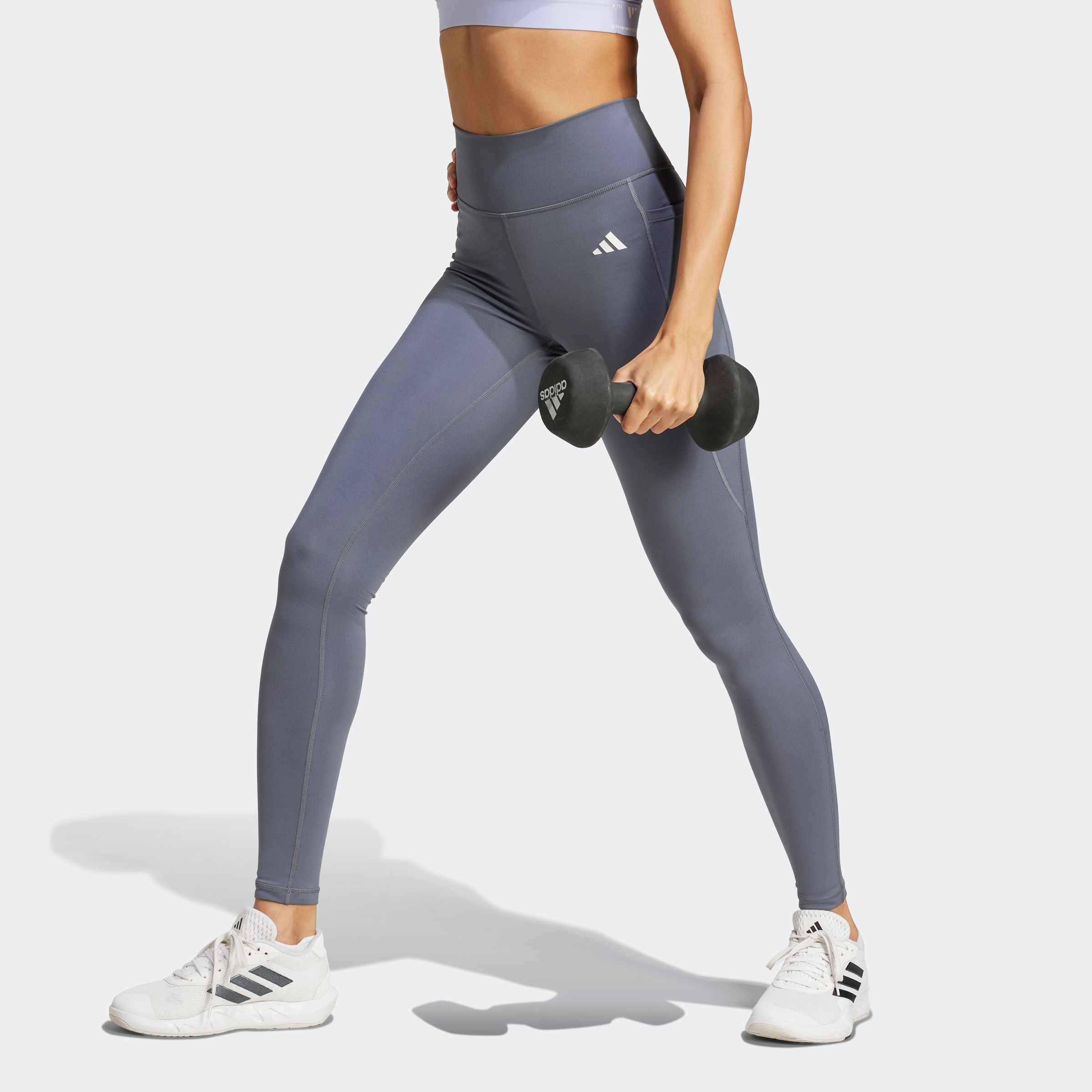 Trainingstights ADIDAS PERFORMANCE "OPT ESS ST 1/1", Damen, Gr. M, N-Gr, weiß (onix, weiß), Obermaterial: 85% Polyester, 15% Elasthan, sportlich, Hosen Image