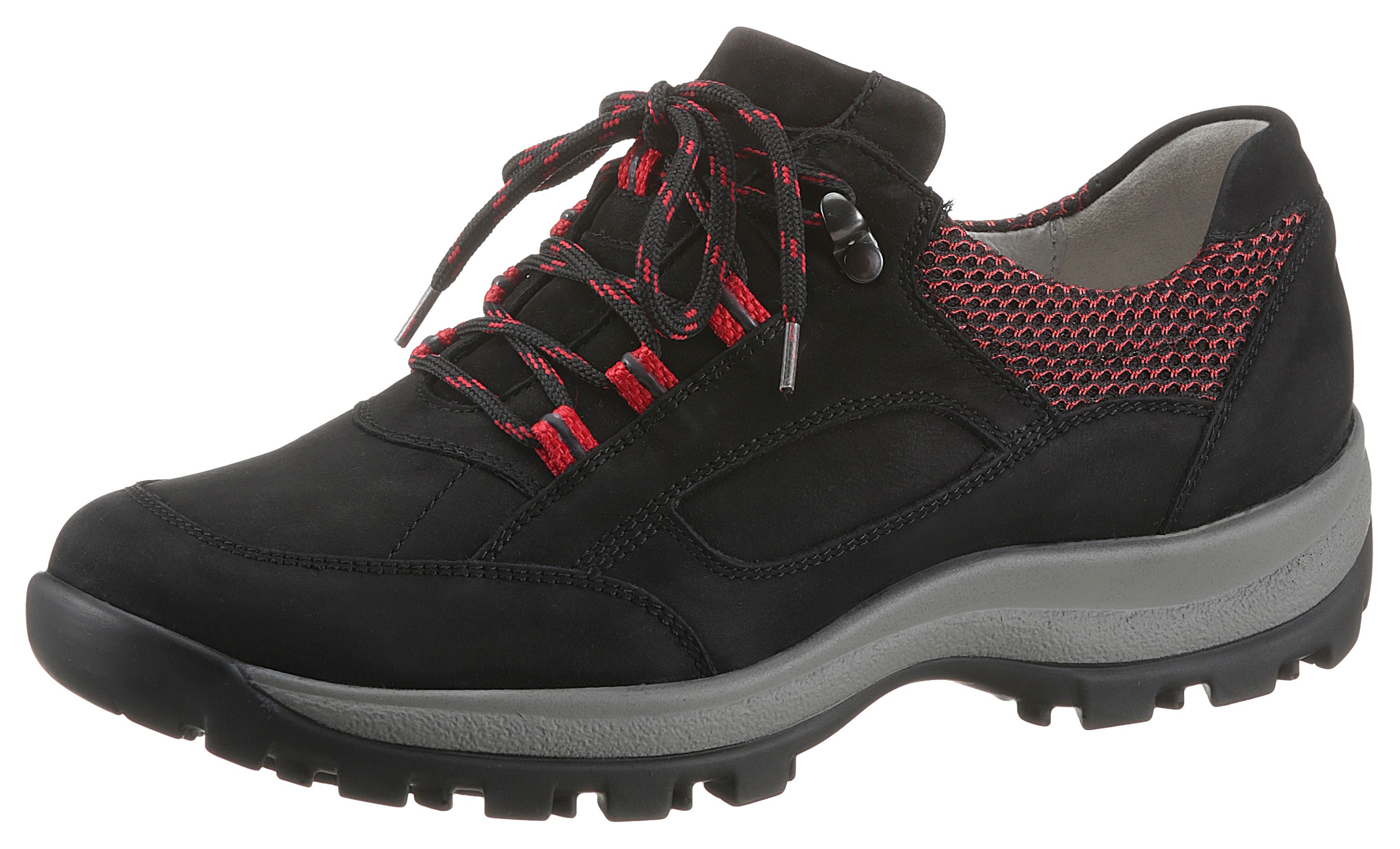 Schnürschuh WALDLÄUFER "HOLLY", Damen, Gr. 6 (39), schwarz (schwarz, rot), Nubukleder, Textil, Schuhe Schnürschuh, mit herausnehmbarem Fußbett, Freizeitschuh, Halbschuh, Schnürschuh