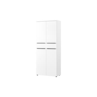 bümö Space Aktenschrank Holz, Mehrzweckschrank 81 cm breit in Weiß - Regal mit Türen & 1 Schublade, Schrank hoch für Akten & Büro als Möbel für Image
