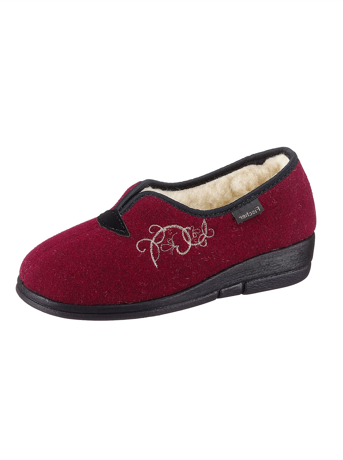 Hausschuh FISCHER, Damen, Gr. 37, rot (bordeaux), Textil, Schuhe