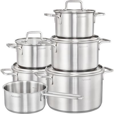 Topf-Set HANSEATIC "DAILY", silber (silberfarben), Töpfe, handfreundliche Griffe, Literskala, Glasdeckel, Induktion Image