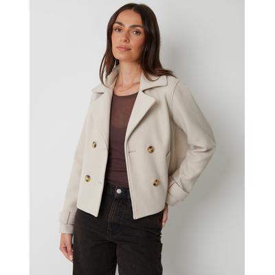 Cream Faux Wool Cropped Trench Coat