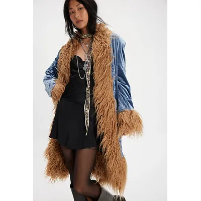 Moon Glow Coat Jacket by Understated Leather at Free People in Blue/Tan, Size: Medium