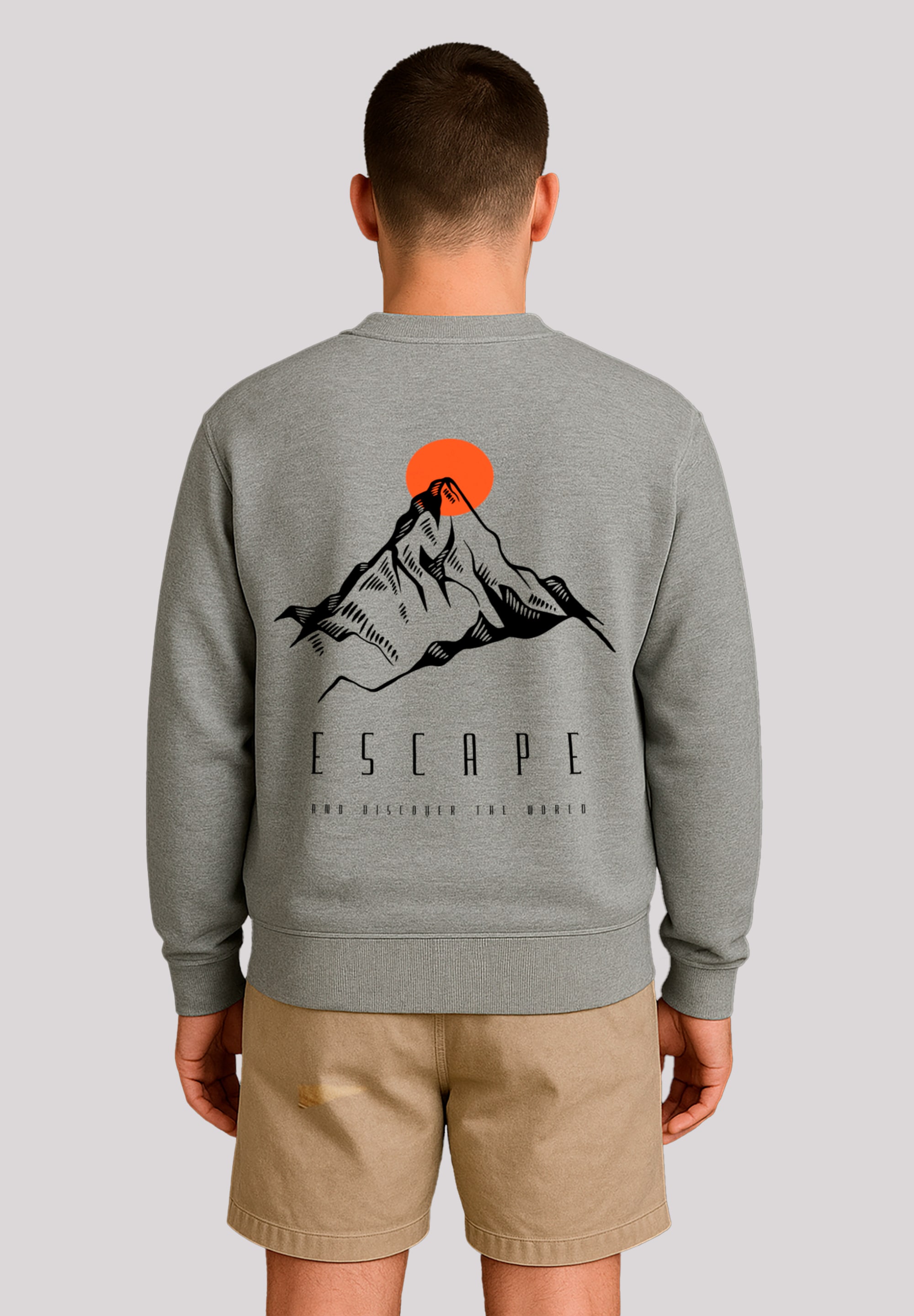 Sweatshirt F4NT4STIC "Escape Discover the World Mountain", Herren, Gr. L, grau (grau melange), Obermaterial: 80% Baumwolle, 20% Polyester, regular fit, Rundhals, ohne Bündchen, Sweatshirts Sweatshirt, Premium Qualität, ESCAPE Collection