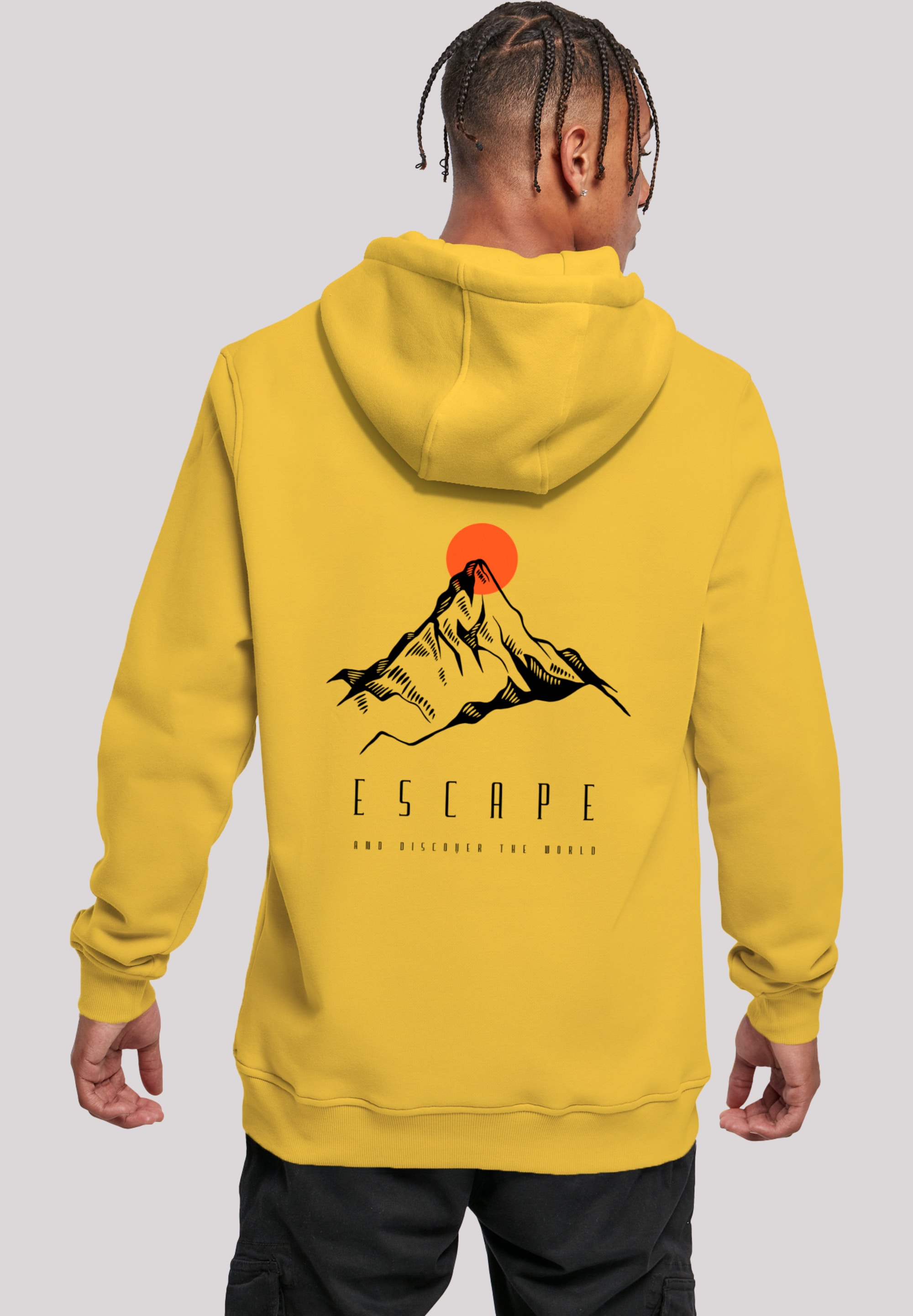 Kapuzenpullover F4NT4STIC "Escape Discover the World Mountain", Damen, Gr. M, taxi gelb, Obermaterial: 65% Baumwolle, 35% Polyester, slim fit, Pullover Kapuzenpullover, Premium Qualität, ESCAPE Collection