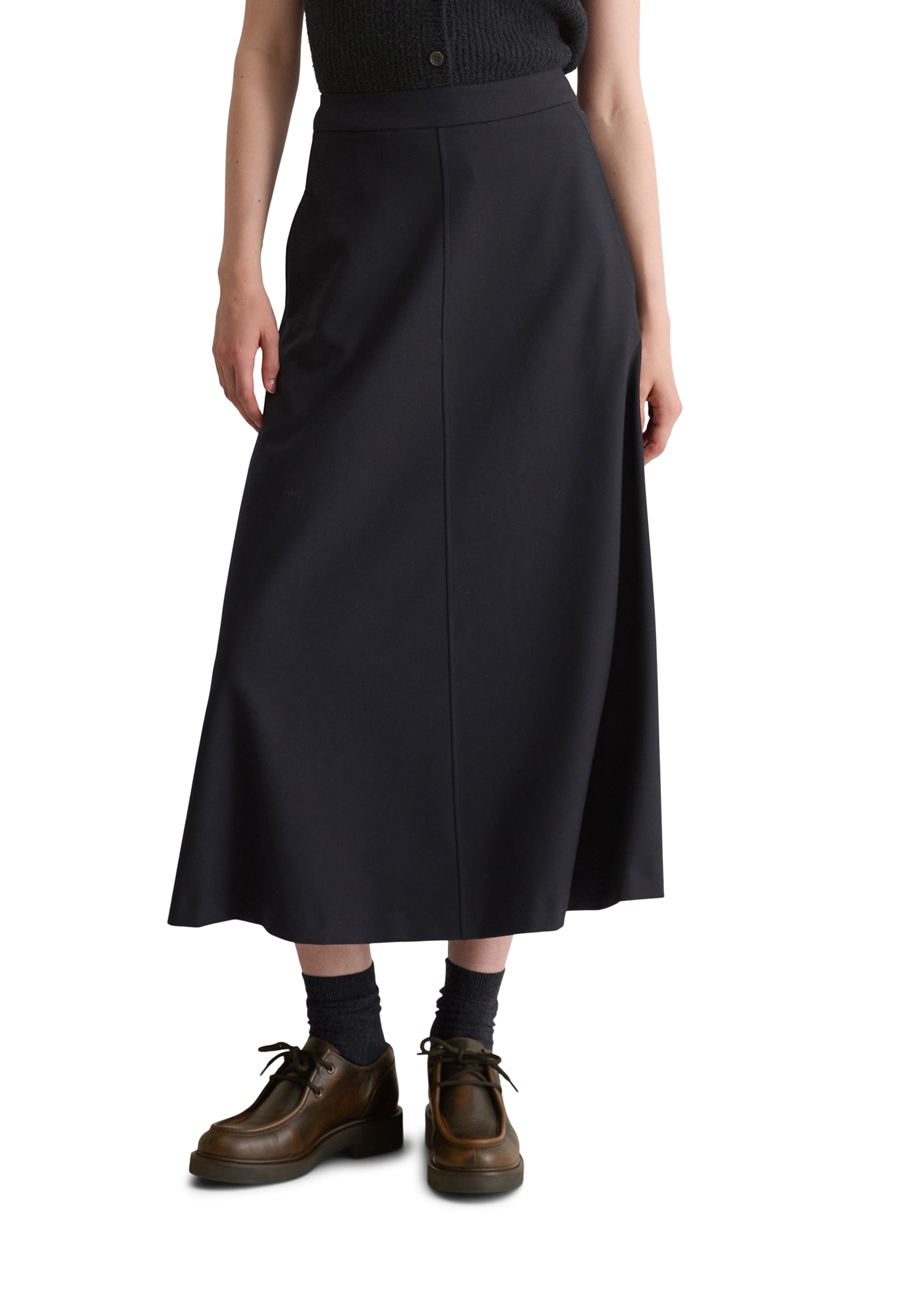 Webrock MARC O'POLO "aus weichem Flanell", Damen, Gr. 32, blau (deep night blau), Obermaterial: 63% Polyester, 34% Viskose, 3% Elasthan, unifarben, normal wadenlang, Röcke Image