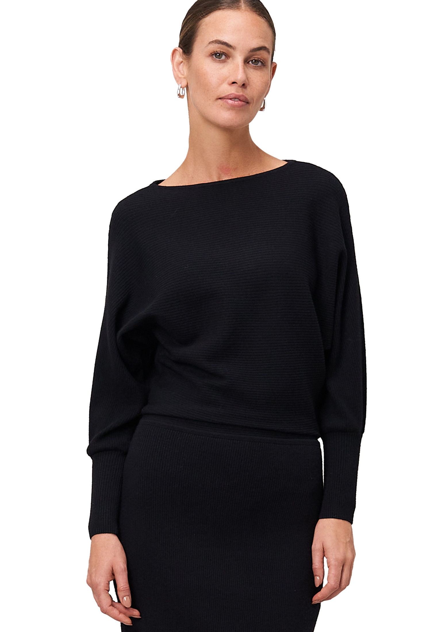 Strickkleid ZERO "Damen mit U-Boot Ausschnitt", Damen, Gr. 42, Normalgrößen, schwarz (schwarz beauty), Strick, Obermaterial: 50% Viskose, 27% Polyamid, 23% Polyester, unifarben, figurbetont kurz, U-Boot-Ausschnitt, weit Bündchen krempelbar, Kleider...