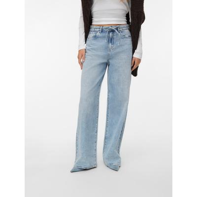 Weite Jeans VERO MODA "VMWIEN MR WIDE BELT JEANS SI338 NOOS", Damen, Gr. 28, Länge 32, blau (light blau denim), Denim/Jeans, Obermaterial: 80% Baumwolle, 20% Polyester, unifarben, modisch, Jeans