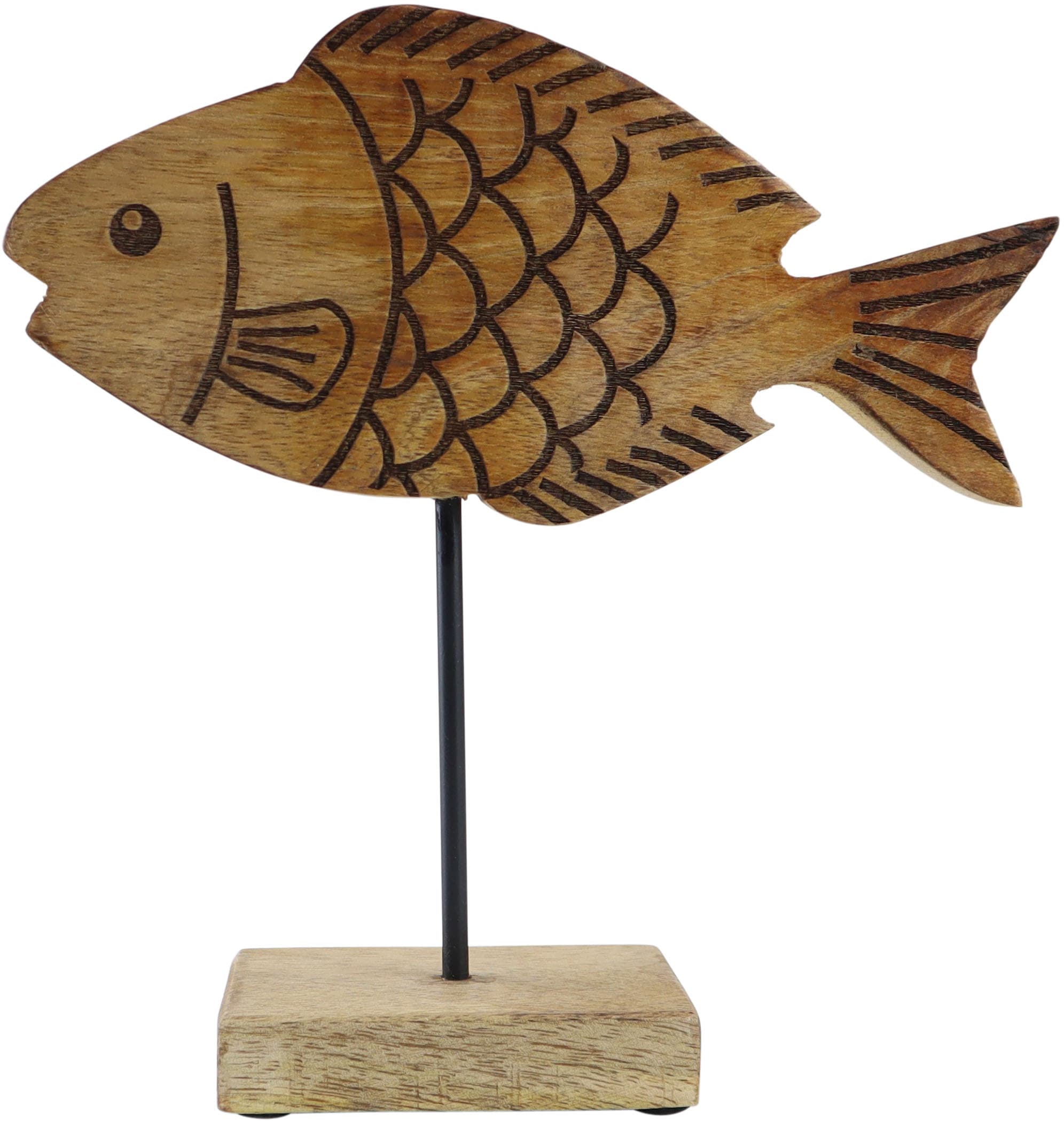 Dekofigur AM DESIGN "Fisch aus Mangoholz und Metall", braun, B:5cm H:25cm T:25cm, Holzwerkstoff, Metall, Dekofiguren, Osterdekoration in drei Größen
