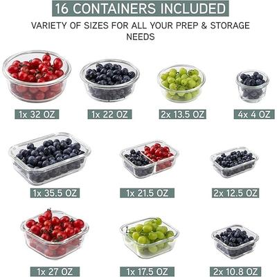 COOK WITH COLOR Premium 32-Pc. Borosilicate Glass Food Container Set with Dividers Leakproof Lids - Meal Prep, Storage